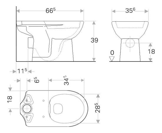 Geberit Selnova WC apakša ar horizontālu izvadu, Rimfree