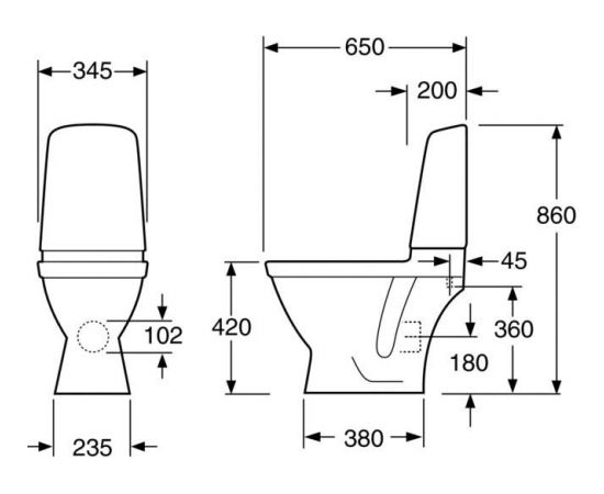 Gustavsberg Nautic 1510 WC  s horizontāls ar SoftClose vāku, CeramicPlus, Hygienic Flush, 4/2l noskalošana