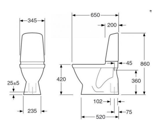 Gustavsberg Nautic 1500 WC  s vertikāls ar SoftClose vāku, CeramicPlus, Hygienic Flush, 4/2  noskalošana