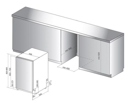 Ariston HSIC 3T127 C iebūvējamā trauku mazgājamā mašīna, 45cm