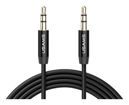 Usams YP-01 Premium audio elastīgs vads Aux Ligzdas 3.5mm spraudnis uz 3.5mm spraudni 1m Melns