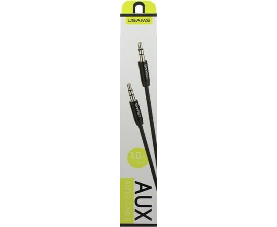 Usams YP-01 Premium audio elastīgs vads Aux Ligzdas 3.5mm spraudnis uz 3.5mm spraudni 1m Melns