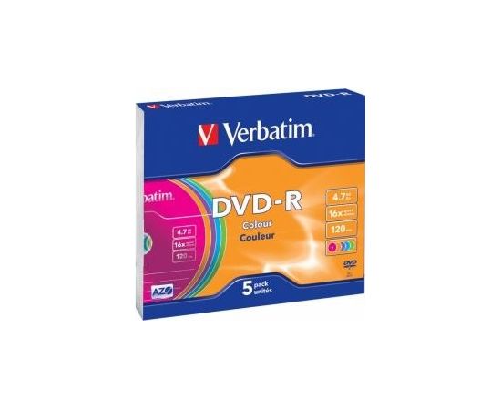 Matricas DVD-R AZO Verbatim 4.7GB 16x Colour, 5 Pack Slim