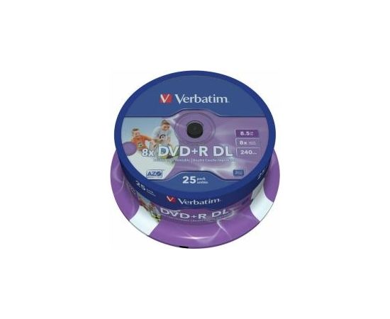 Matricas DVD+R DL Verbatim 8.5GB Double Layer 8x AZO Wide Printable non ID 25 Pack Spindle