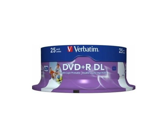 Matricas DVD+R DL Verbatim 8.5GB Double Layer 8x AZO Wide Printable non ID 25 Pack Spindle