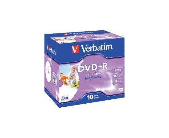 (Ir veikalā) Matricas DVD+R AZO Verbatim 4.7GB 16x Printable ID Branded, 10 Pack Jewel
