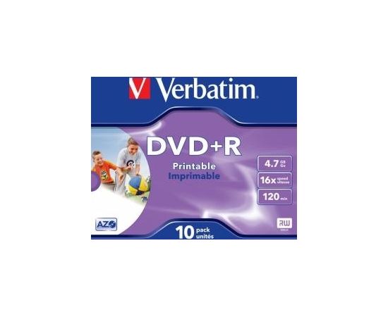 Matricas DVD+R AZO Verbatim 4.7GB 16x Printable ID Branded, 10 Pack Jewel