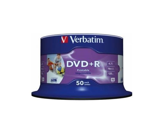 Matricas DVD+R AZO Verbatim 4.7GB 16x Wide Printable non ID, 50 Pack Spindle