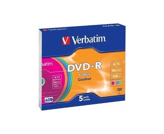 DVD-R Verbatim [ 5pcs, 4.7GB, 16x, slim jewel case, Colour ]