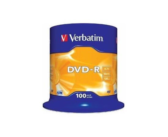 DVD-R Verbatim [ 100pcs, 4.7GB, 16x, spindle, matte silver ]
