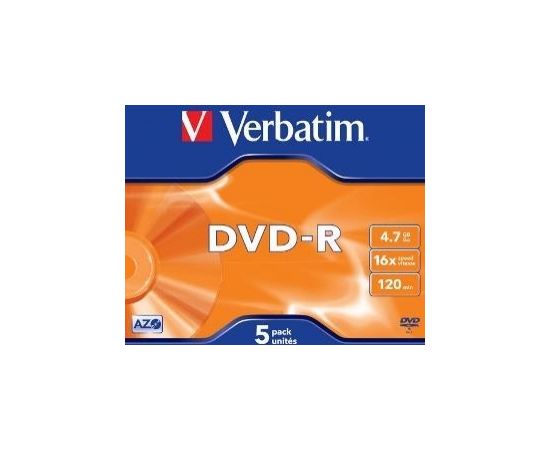 DVD-R Verbatim [ 5pcs, 4.7GB, 16x, jewel case, matte silver ]