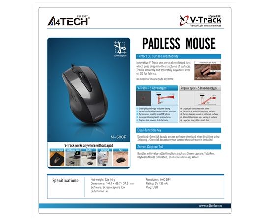 A4Tech Mouse N-500, V-Track, wired