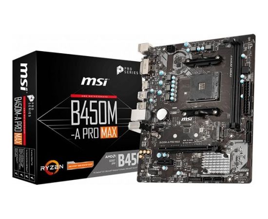 MSI B450M-A PRO MAX, AM4,2 x DDR4, 1 x PCI-Ex16, 1 x M.2 slot, 4 x SATA 6Gb/s