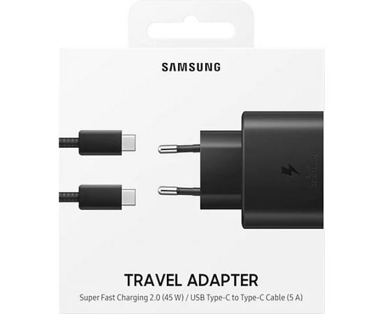 Samsung EP-TA845XBEGWW Quick Charge 3.0 / 45W Зарядное устройство + Type-C Провод / Черное (EU Blister)