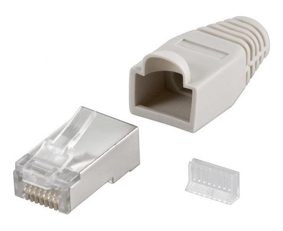 Goobay 68746  RJ45 plug, CAT 5e STP shielded with strain-relief boot, grey