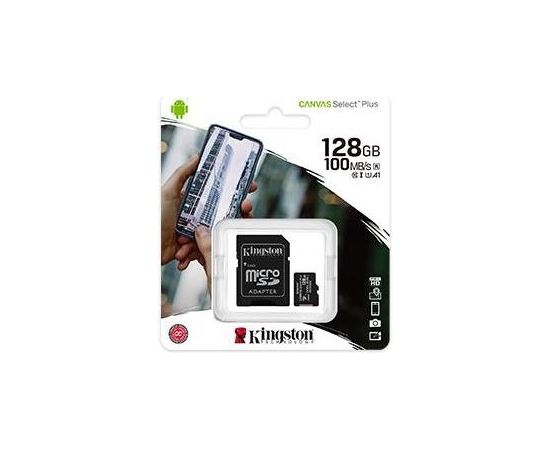 Kingston 128GB micSDXC V10 Canvas Select Plus 100R A1 C10 Card + adapter