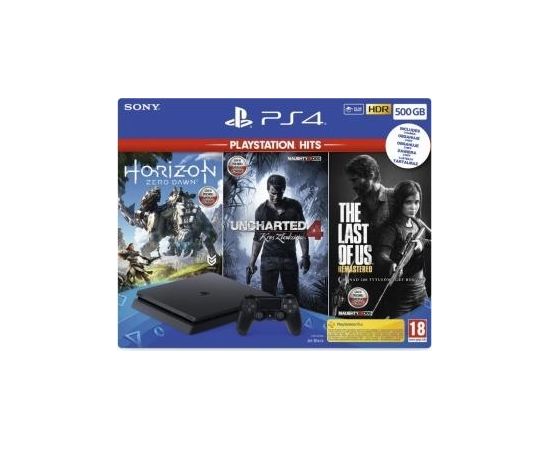 Sony PlayStation 4 500GB + Horizon Zero Dawn + Uncharted 4 + The Last Of Us Remastered