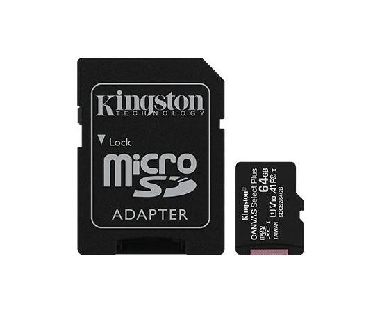Kingston 64GB micSDXC Canvas Select Plus 100R A1 C10 Card + Aapter