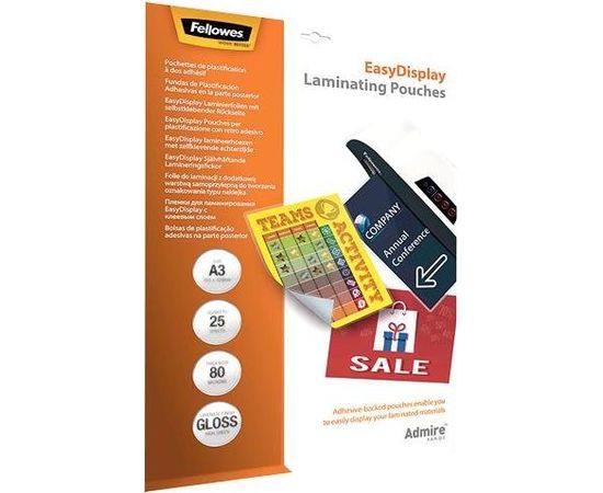 LAMINATOR POUCH ADHESIVE/A3 80 25PCS 5601803 FELLOWES