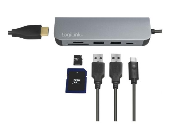 LOGILINK - USB-C™ multifunction hub, HDMI, PD, card reader, USB 3.2 Gen