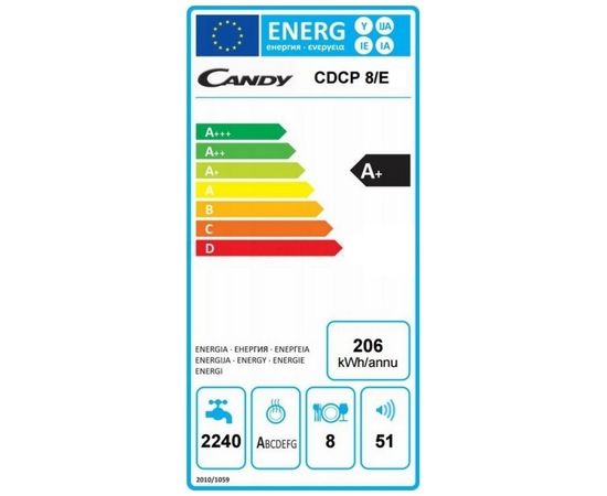 Candy CDCP 8/E Table 55cm A+ White Trauku mazg. mašīna