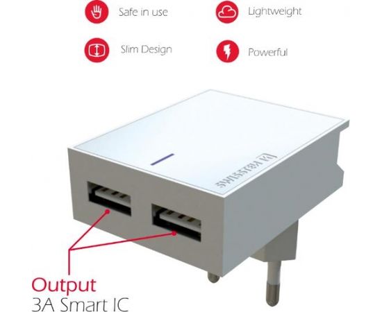 Swissten Premium Tīkla Lādētājs USB 3А / 15W Balts