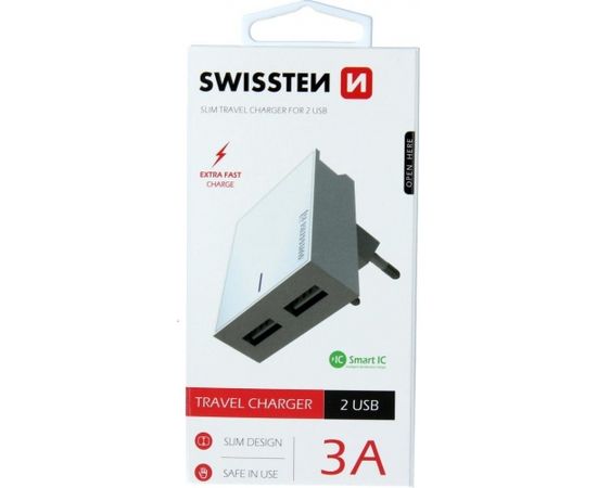 Swissten Premium Tīkla Lādētājs USB 3А / 15W Balts