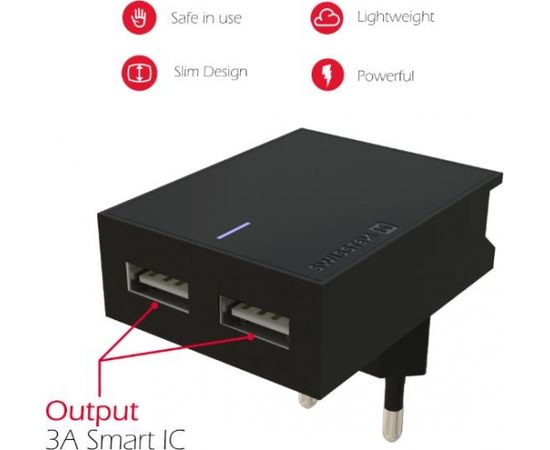 Swissten Premium Tīkla Lādētājs USB 3А / 15W Melns