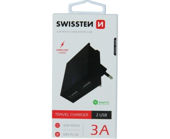 Swissten Premium Зарядное устройство USB 3А / 15W Черное