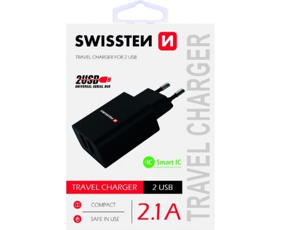 Swissten Premium Tīkla Lādētājs USB 2.1А / 10.5W Melns