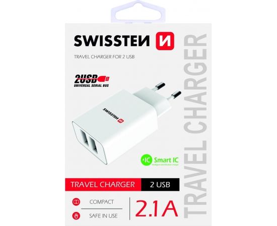 Swissten Premium Tīkla Lādētājs USB 2.1А / 10.5W Balts