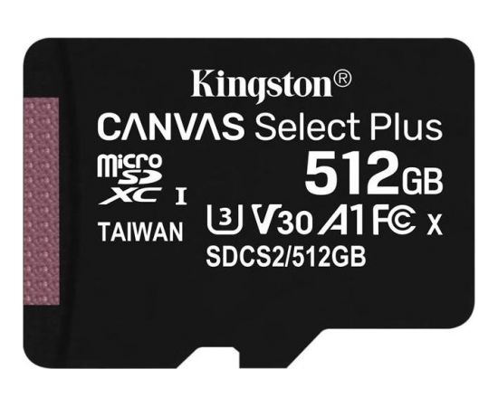 Kingston 512GB micSDXC Canvas Select Plus 100R A1 C10 Card + ADP