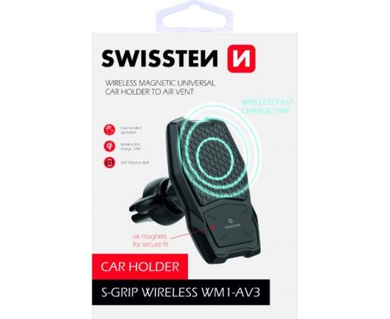 Swissten WM1-AV3 Air Vent Turētājs Gaisa Restei Ar Wireless Uzlādi + Micro USB Vads 1.2m Melns