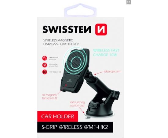 Swissten WM1-HK2  Универсальный Держатель C Беспроводной Зарядкой + Micro USB Провод 1.2м Черный