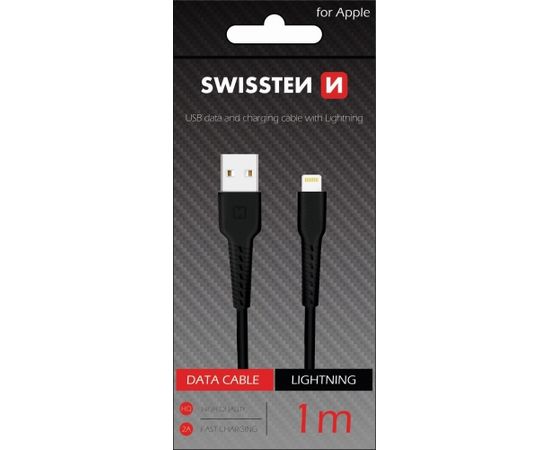 Swissten Basic Fast Charge 3A Lightning (MD818ZM/A) Datu un Uzlādes Kabelis 1m Melns