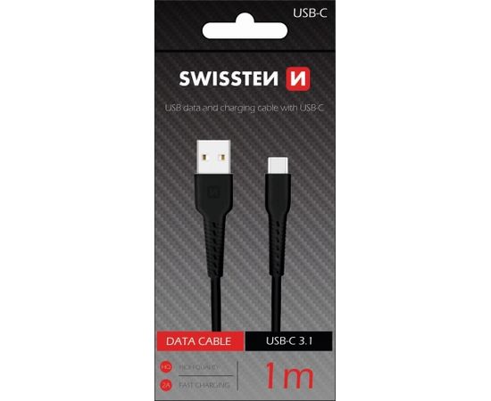 Swissten Basic Universāls Quick Charge 3.1 USB-C Datu un Uzlādes Kabelis 1m Melns