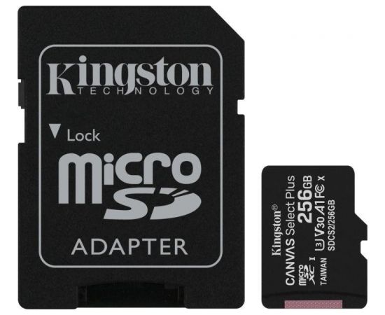 KINGSTON 256GB micro SDXC Canvas Select Plus 100R A1 UHS-I C10 Card + ADP