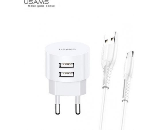 Usams US-T20 Set 2in1 Круглой формы Компактная Быстрая 2.1A Сетевая зарядка + USB на Micro 1м Кабель Белый