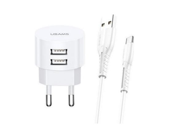 Usams US-T20 Set 2in1 Круглой формы Компактная Быстрая 2.1A Сетевая зарядка + USB на Micro 1м Кабель Белый