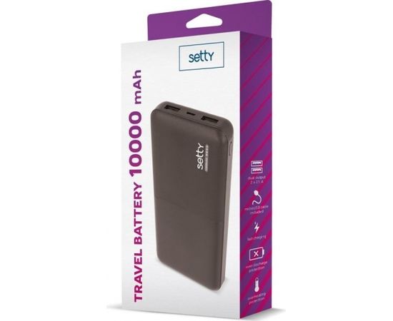 Setty  Power Bank 10000mAh Universāla Ārējas uzlādes baterija 5V 2.1A + Micro USB Kabelis Melna