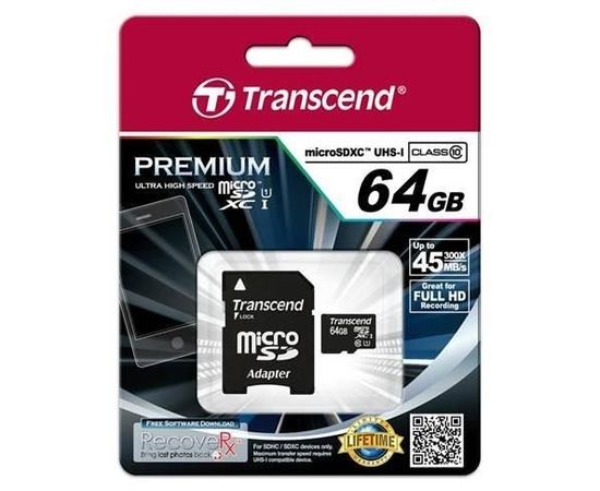 Memory card Transcend microSDXC 64GB UHS1 + Adapter