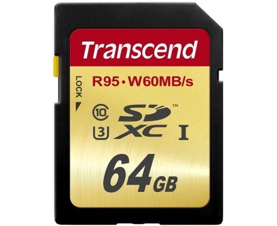 Transcend memory card SDXC 64GB Class10 UHS-I U3 (read/write: 95/60MB/s)