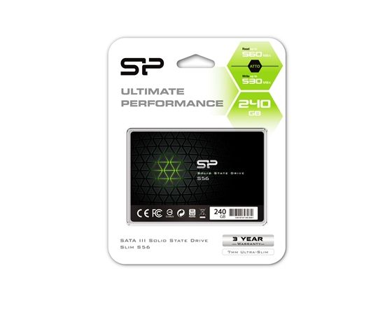 Silicon Power S56 240 GB, SSD form factor 2.5", SSD interface Serial ATA III, Write speed 530 MB/s, Read speed 560 MB/s