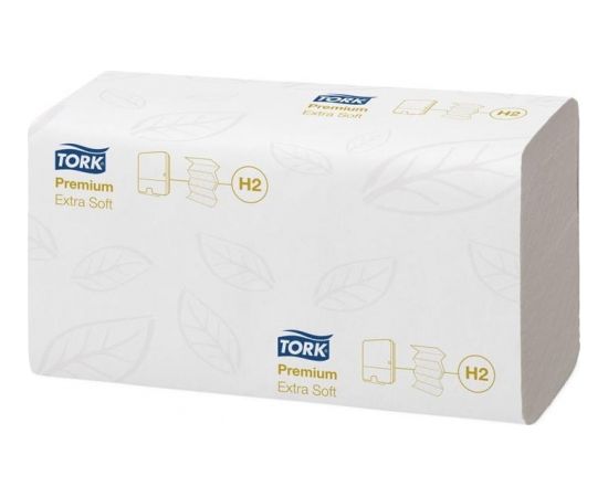 Roku salvetes TORK Premium Interfold Extra Soft H2. 2 sl.,100 salvetes, 21.2 x 34 cm, baltā krāsā ar lapiņām
