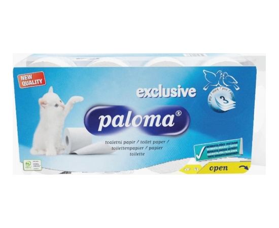 Tualetes papīrs PALOMA EXCLUSIVE baltā krāsā, 8 gab./iepak.