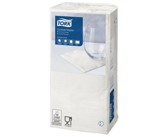 Salvetes TORK Advanced Cocktail Napkins, 2 sl., 200 gab./iepak., 24 x 23.8 cm, baltā krāsā