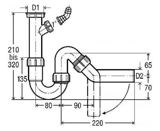 Viega PVC sifons 11/2"x40 ar veļas mašīnas pieslēgumu