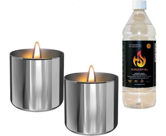 Tenderflame Gift Set, 2 Tabletop burners + 0,5 L fuel,  Lilly 8 cm Silver