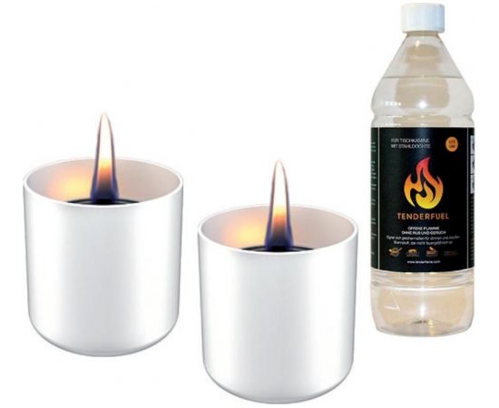 Tenderflame Gift Set, 2 Tabletop burners + 0,5 L fuel,  Lilly 8 cm White
