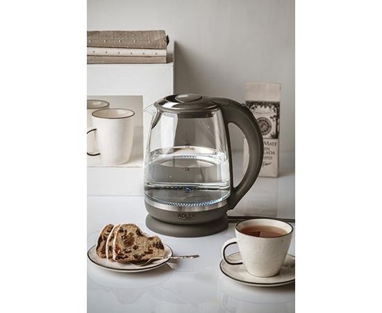Adler Kettle AD 1286 Standard, 2200 W, 2 L, Plastic/ glass, Grey/ transparent, 360° rotational base